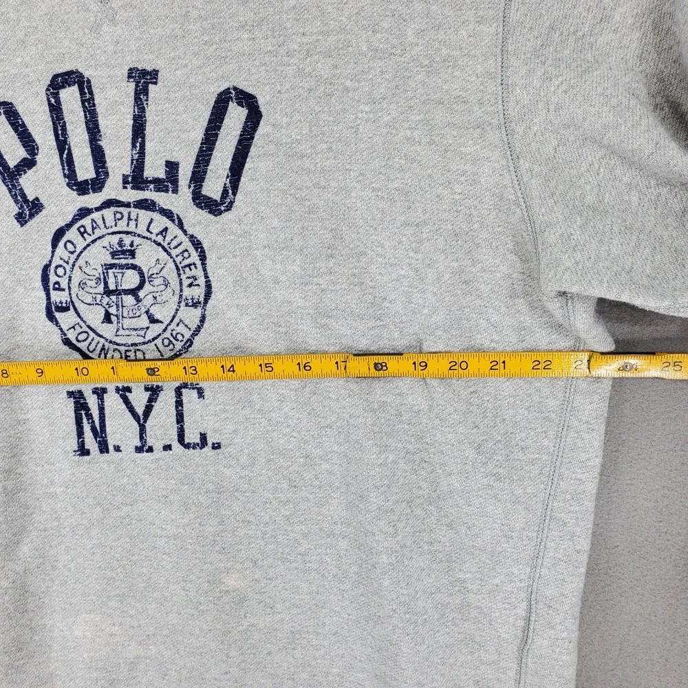 Polo Ralph Lauren Sweatshirt Men L Gray NYC Collegiate Graphic Pullover V-Stitch